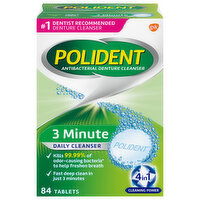 Polident Denture Cleanser, Antibacterial, 3 Minute, 4 in 1, Tablets, 84 Each