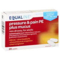 Equaline Pressure & Pain PE, Plus Mucus, Non-Drowsy, for Adults, Caplets, 24 Each