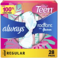 Always Radiant Always Radiant Teen Pads, Size 1, Regular, with Wings, 28 CT, 28 Each