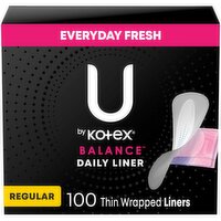 U by Kotex Balance Thin Wrapped Regular Daily Liners, 100 Each