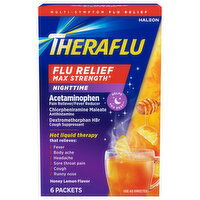 Theraflu Nighttime Max Strength Honey Lemon Flavor Flu Relief, 6 Each