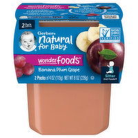 Gerber Natural for Baby Banana Plum Grape, Wonderfoods, Sitter 2nd Foods, 2 Pack, 2 Each