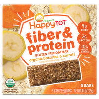 Happy Tot Organics Gluten Free for 2 Years & Up Fiber & Protein Organic Bananas & Carrots Oat Bar, 5 Each