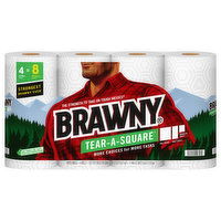 Brawny Tear-A-Square Paper Towels, Double Rolls, 2 Ply, 4 Each