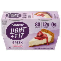 Dannon Light + Fit Yogurt, Greek, Fat Free, Strawberry Cheesecake, 4 Each