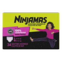 Ninjamas Nighttime Underwear Nighttime Bedwetting Underwear Girl, Size 8, 34 Each