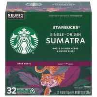 Starbucks Coffee, 100% Arabica, Ground, Dark Roast, Single-Origin Sumatra, K-Cup Pods, 32 Each