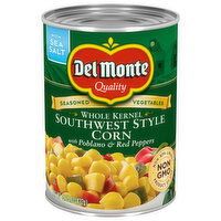 Del Monte Whole Kernel Southwest Style Corn with Poblano & Red Peppers, 15.25 Ounce