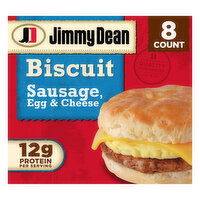 Jimmy Dean Biscuit Breakfast Sandwiches with Sausage, Egg, and Cheese, Frozen, 8 Each