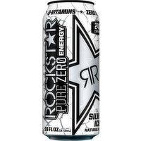 Rockstar Energy Drink, Silver Iced, Pure Zero, 16 Ounce