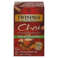 Twinings Black Tea, Chai, Decaffeinated, Tea Bags, 20 Each