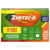 Zyrtec-D Extended Release Tablets Original Prescription Strength Allergy + Sinus, 24 Each