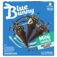 Blue Bunny Mini Swirls Frozen Dairy Dessert, Mint Cookie Crunch, 8 Each