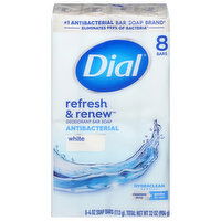 Dial Refresh & Renew Bar Soap, Deodorant, Antibacterial, White, 8 Each