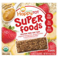 HappyTot Organics Oat Bar, Organic Bananas, Strawberries & Sunflower Butter, Super Foods, 5 Each