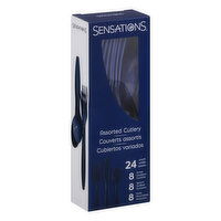 Sensations Cutlery, Navy Blue, Plastic, Assorted, 24 Each