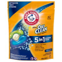 Arm & Hammer Plus OxiClean Laundry Detergent, Concentrated, Stain Fighters, Fresh Scent, 5 in 1, Power Paks, 42 Each