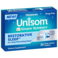 Unisom Simple Slumbers Melatonin, Restorative Sleep, 3 mg, Dual-Action Tablets, 30 Each