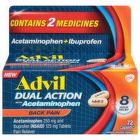 Advil Back Pain, Dual Action, Caplets, 72 Each