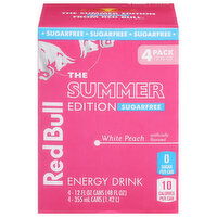 Red Bull Summer Edition Sugarfree Energy Drink, White Peach, 12 fl. oz., with 114mg Caffeine, Taurine & B Vitamins, 4 Each