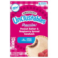 Smucker's Uncrustables Sandwich, Peanut Butter & Raspberry Spread, 4 Each