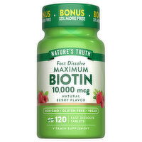 Nature's Truth Fast Dissolve Tablets Maximum Natural Berry Flavor 10000 mcg Biotin, 120 Each