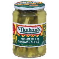 Nathan's Pickles, Kosher Dill, Sandwich Slices, Famous, 24 Fluid ounce