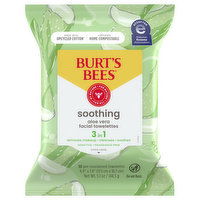 Burt's Bees Facial Towelettes, Aloe Vera, Soothing, 3 in 1, 30 Each