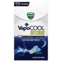 Vicks Severe VapoCool Severe Max Strength, Medicated Sore Throat Drops, Menthol, 45 Each