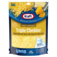 Kraft Cheese, Triple Cheddar, Natural, 8 Ounce