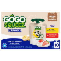 GoGo Squeez Yogurtz Low Fat Banana/Strawberry Yogurt Variety Pack, 10 Each