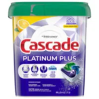 Cascade Platinum Plus Dishwasher Detergent, Clean Lemon Scent, ActionPacs, 52 Each