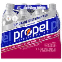 Propel Electrolyte Water Beverage, Zero Sugar, Black Cherry, 12 Each