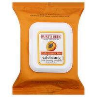 Burts Bees Towelettes, Facial Cleansing, Exfoliating, Peach & Willow Bark, 25 Each