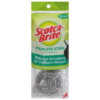 Scotch-Brite Scrubbers, Stainless Steel, 3 Pack, 3 Each