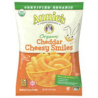 Annie's Corn Puffs, Organic, Baked, Cheddar Cheesy Smiles, 4 Ounce