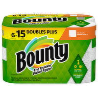 Bounty Paper Towels, Doubles Plus, Full Sheet, White, 2-Ply, 6 Each