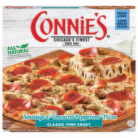 Connie's Pizza, Sausage & Uncured Pepperoni, Classic Thin Crust, 23.56 Ounce