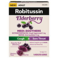 Robitussin Cough + Sore Throat, Elderberry, Medicated Lozenges, Medi-Soothers, Adult, 16 Each