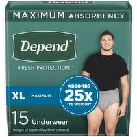 Depend Fresh Protection Incontinence Underwear for Men, Maximum Absorbency, XL, Grey, 15 Each