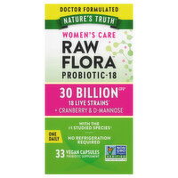 Nature's Truth Raw Flora Probiotic-18, Women's Care, Vegan Capsules, 33 Each