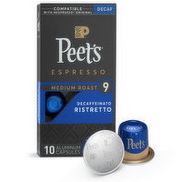 Peet's Coffee Espresso Espresso Capsules, Decaf Ristretto Dark Roast,, 10 Each