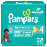 Pampers Baby Dry Ultra Cushiony Diapers, Size 4 (15-34 lbs), Up to 100% leakproof disposable diaper, 28 Each