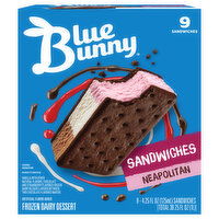 Blue Bunny Frozen Dairy Dessert, Neapolitan, Sandwiches, 9 Each