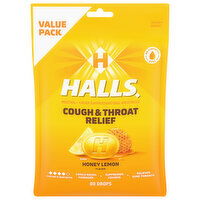 Halls Honey Lemon Flavor Cough & Throat Relief Value Pack, 80 Each