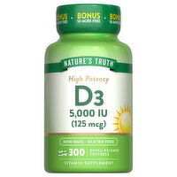 Nature's Truth Vitamin D3, High Potency, 5000 IU (125 mcg), Softgels, 300 Each