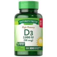 Nature's Truth Vitamin D3, High Potency, 50 mcg, Softgels, 300 Each