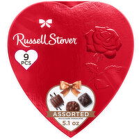 Russell Stover Valentine's Day Red Foil Heart Assorted Milk & Dark Chocolate Gift Box, 5.1 Ounce