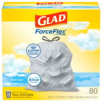 Glad ForceFlex Tall Kitchen Bags, Drawstring, Fresh Clean, 13 Gallon, 80 Each