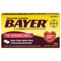 Bayer Aspirin, Genuine, 325 mg, Coated Tablets, 100 Each